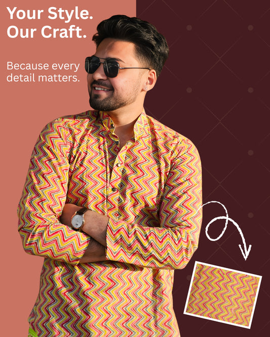 Short Men’s Handblock Print Kurta