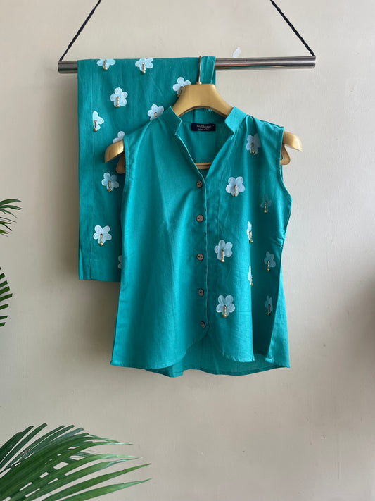 Blue hand painted coord set