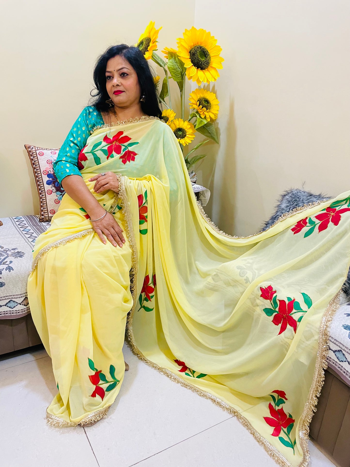 Hand painted light weight georgette saree
