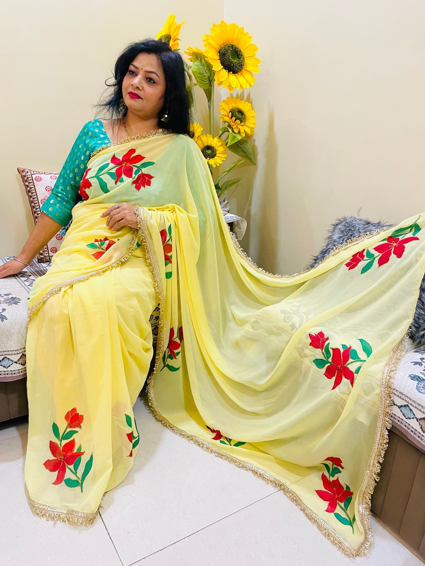 Hand painted light weight georgette saree