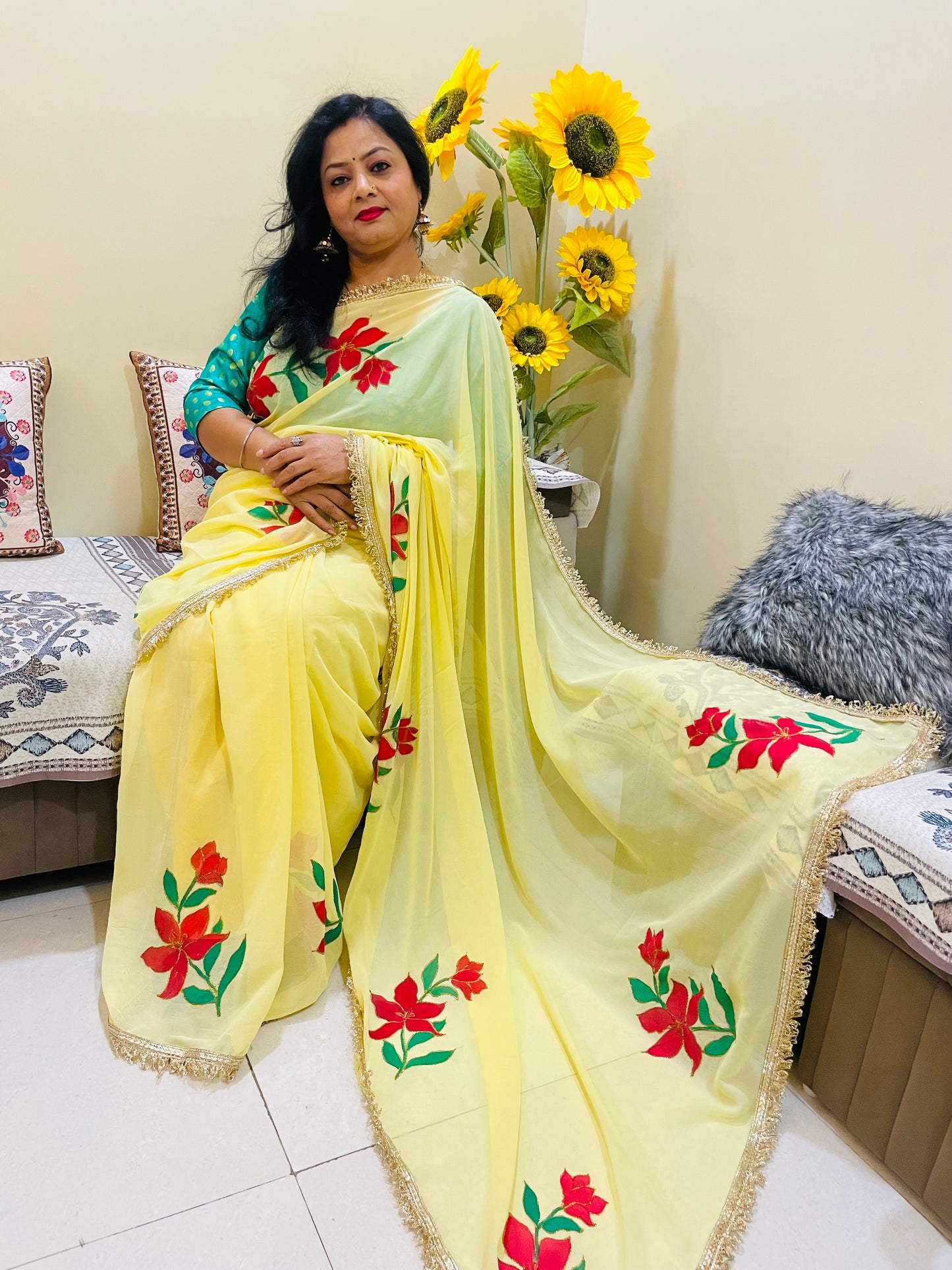 Hand painted light weight georgette saree