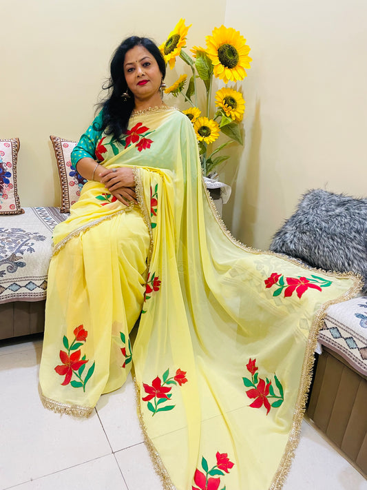 Hand painted light weight georgette saree