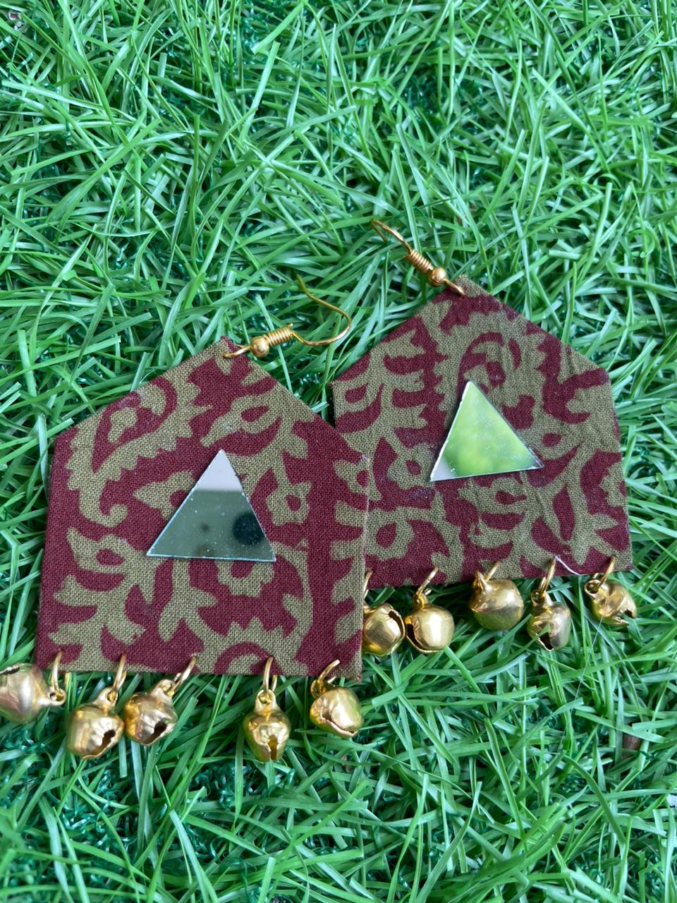 Boho - Maroon Earrings With Mirror work