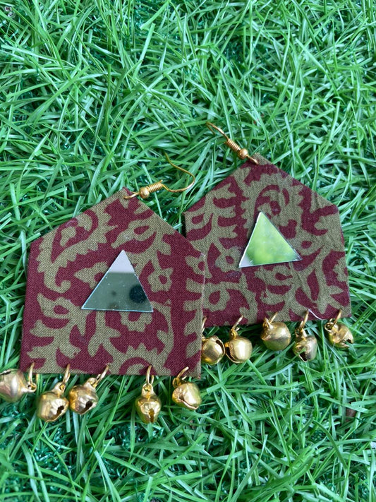 Boho - Maroon Earrings With Mirror work